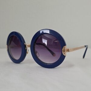 Louis Vuitton Navy and Gold Round Sunglasses